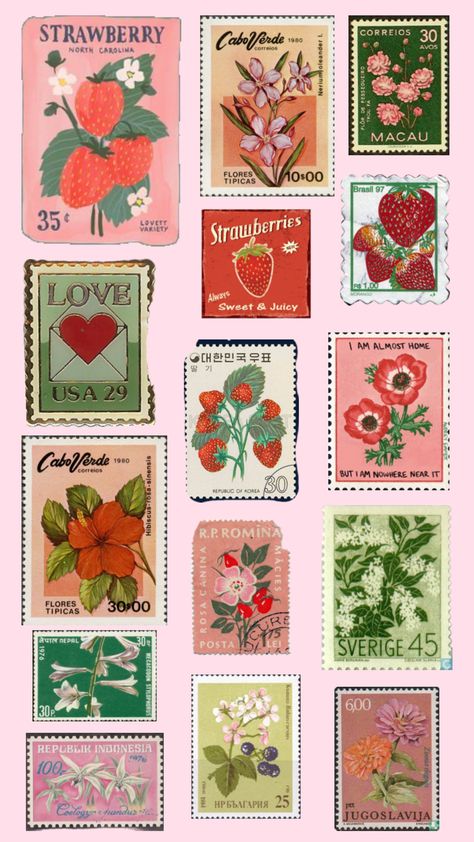 Green Red Wallpaper, Pink And Green Wallpaper, Whimsical Art Journal, Postage Stamp Design, Strawberry Pink, Photographie Portrait Inspiration, Summer Scrapbook, Mac Wallpaper, Pink Posters