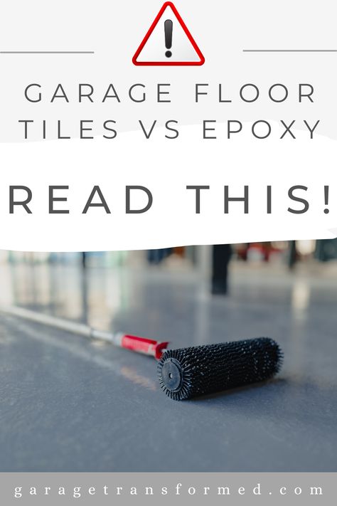 Debating between garage floor tiles and epoxy? 🏠 Find the best fit for your garage with our in-depth comparison. We explore the pros and cons of both options, focusing on cost and durability. Understand the long-term implications, ease of installation, and maintenance requirements to make an informed choice. Perfect for homeowners planning a garage floor renovation. Whether you prioritize aesthetics or longevity, our guide has got you covered. #GarageFlooring #HomeImprovement 🛠️✨ Vinyl Flooring Garage, Tiled Garage Floor, Garage Floor Tiles Design, Garage Floor Ideas Cheap, Rustoleum Garage Floor Epoxy, Epoxy Garage Floor Ideas, Black Garage Floor, Garage Floors Ideas, Tile Garage Floor