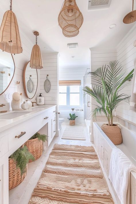 Coastal Boho Bathroom Beach Ar Coastal Vibe Bathroom, Boho Beach Bathroom, Coastal Boho Bathroom, Vibe Bathroom, Bathroom Vibes, Beach House Flooring, Studio Bathroom, Boho Style Bathroom, Beach Style Bathroom