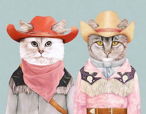 Brothers Room Decor, Cowboy Posters, Funky Decor, Cat Artwork, Cat Art Print, Cat Portrait, Cat Posters, Maximalism, Cat Colors