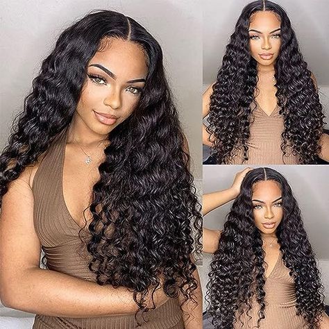 Deep Wave Sew In With Closure, Deep Wave Hairstyles For Black Women, Deep Wave Closure Wig, Loose Deep Wave Wig, Straight Hair Highlights, Deep Wave Wig, Deep Wave Human Hair, Straight Weave Hairstyles, Invisible Lace