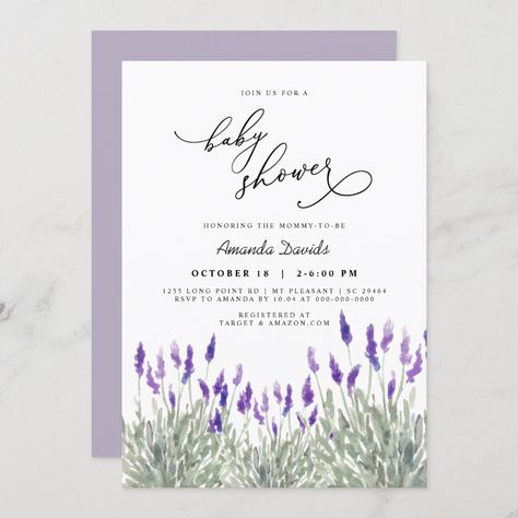 Sage Green Invitation, Baby Shower Invitation Message, Lavender Baby Shower Invitations, Lavender Baby Showers, Green Invitation, Green Invitations, Baby Shower Purple, Gender Neutral Baby Shower Invitations, Elegant Baby Shower