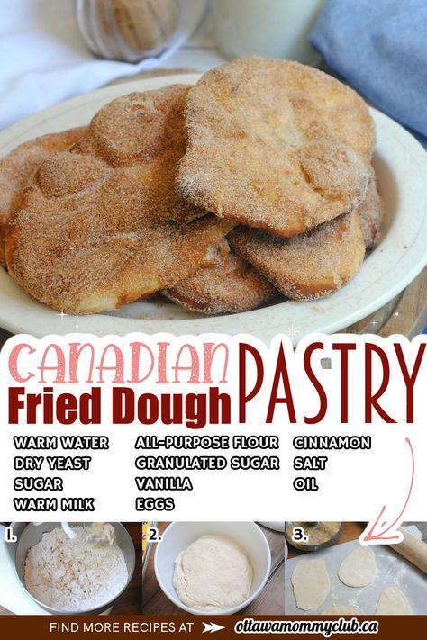 Canadian Fried Dough Pastry Recipe - Elephant Ear Pastries | OMC Beavertails Recipe, Elephant Ear Pastry, Elephant Ears Recipe, Old Fashioned Cake, Amish Food, Fried Bread Recipe, Cake Doughnuts, Bread Buns, Fried Bread