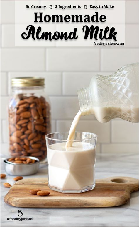 Easy, 3-ingredient homemade almond milk! The best Almond Milk without any additives, emulsifiers, or phosphates! Almond Milk Recipes Homemade, Almond Milk Recipe, Milk Photography, Homemade Nut Milk, Almond Milk Recipes, Dairy Desserts, Plant Milk, Homemade Almond Milk, Nut Milk Bag