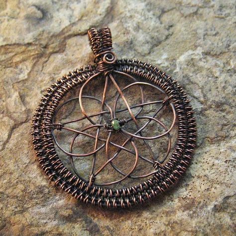 Spiral Leaf Jewelry Wire Wrapped Pendants Celtic Wire Jewelry, Celtic Knot Work, Wire Pendants, Oxidized Copper, Emerald Bead, Wrap Necklaces, Wire Necklace, Wire Work Jewelry, Jewelry Techniques