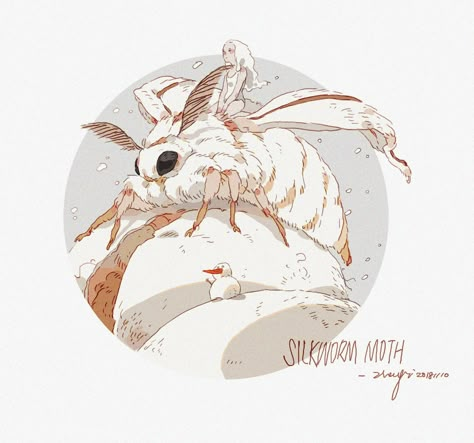 ArtStation - My Silkworm Moth, Xi Zhang Silkworm Moth, Xi Zhang, Moth Drawing, Cute Moth, Moth Art, Life Is Tough, Concept Artist, Beijing China, Creature Concept