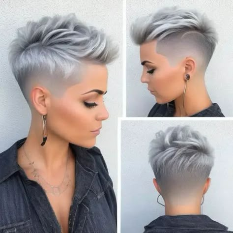 Women Very Short Hairstyles, Short Shaved Pixie Haircuts, Short Hairstyle Cut Women, High Fade Women Haircut Short, Womens Short Hair Undercut, Short Hair Fades Women, Phohawk Women, Short Shaved Hairstyles For Women, Womens Short Hairstyles For Thick Hair