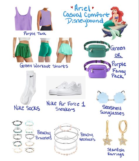 Ariel Inspired Outfits Casual, Disney Outfits Ariel, Ariel Disneyland Outfit, Ariel Themed Outfits, Princess Ariel Outfit Ideas, Ariel Disneybound Casual, Disney Bounding Ideas Summer, Subtle Disney Bounding, Mario Disneybound