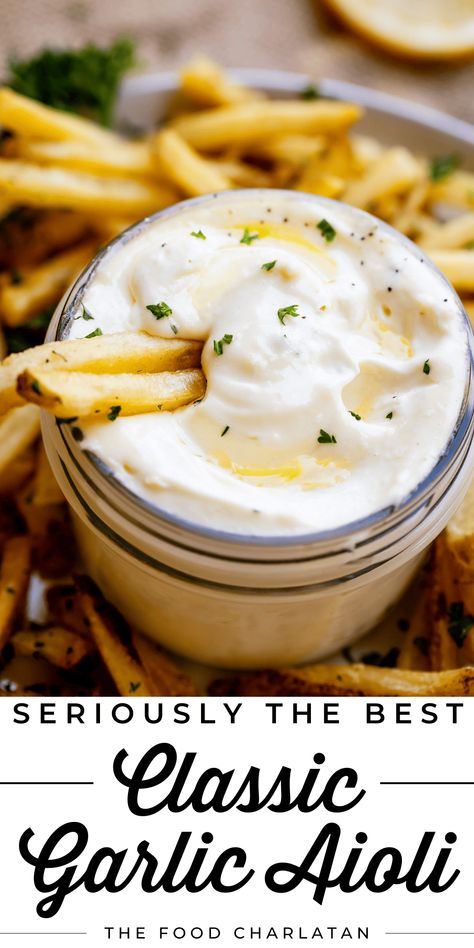 Aoili Recipe, Aioli Sauce Recipe, Diy Sauces, Garlic Aioli Sauce, Garlic Aioli Recipe, Homemade Aioli, Man Recipes, Aioli Sauce, Delicious Dips