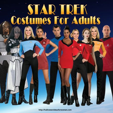 #StarTrek #Costumes for Adults - Find your favorite Star Trek Character and celebrate Star Trek's 50th anniversary this #Halloween! Star Trek Costume Women, Star Trek Halloween, Uhura Costume, Halloween Ideas For Women, Star Trek Costumes, Star Trek Dress, Star Trek: Voyager, Dark Red Suit, Star Trek Phaser