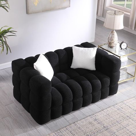 Modern Bubble Sofa Couch, Cloud Couch with 2 Pillows, Bouclé Fabric Comfy Loveseat Sofa, Decor Furniture for Small Spaces Living Room Bedroom Office Apartment,Black -  #ApartmentBlack #Bedroom #Boucle #Bubble #Cloud #Comfy #COUCH #decor #Fabric #Furniture #Living #Loveseat #Modern #Office #Pillows #Room #small #Sofa #spaces Marshmallow Sofa, Balcony Furniture, Small Space Living Room, Pillow Room, Loveseat Sofa, Furniture For Small Spaces, Sofa Decor, Halloween Decor, Small Space Living