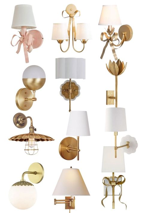 Sconces Around French Doors, Vintage Gold Wall Sconces, Gold Bow Lamp, Girly Wall Sconces, Sconces Over Fireplace Mantle, Sconces Above Crib, Wall Sconces Nursery, Sconces In Nursery, Brass Sconces Living Room