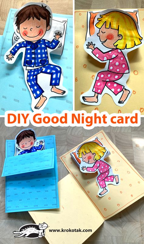 krokotak | DIY Good Night card Sleep Activities For Kids, Kindergarten Drawing, Good Night Cards, Preschool Activities Toddler, Kindergarten Games, Diy Teacher Gifts, Christmas Cat, Craft Activities For Kids, Exercise For Kids