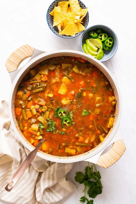 Mexican Vegetable Soup - iFoodReal.com Mexican Zucchini Soup, Beef Vegetable Soup Recipe, Mexican Vegetable Soup, Gf Soups, Mexican Soups, Mexican Vegetables, Simmering Pot, Chicken Vegetable Soup Recipes, Zucchini Casserole Recipes