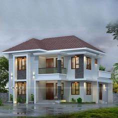 House Plan With Balcony, 4 Bedroom House Designs, Kerala Home, Two Story House Design, House Outer Design, Small House Front Design, Building House Plans Designs, Latest House Designs, Modern Bungalow House