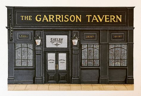 A painting by theshopfrontsketcher. Prints are available via my Etsy shop of the same name. Link below. Peaky Blinders Garrison Pub, Victorian Shop Signs, Peaky Blinders Party, Garrison Pub, Peaky Blinders Theme, Window Paint, College Event, Pub Design, The Garrison