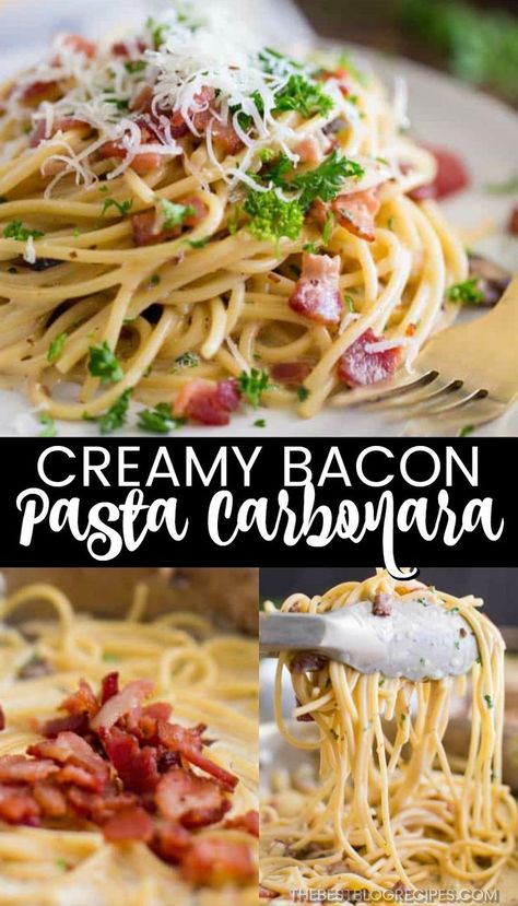 Creamy Bacon Pasta, Bacon Spaghetti, Carbonara Spaghetti, Carbonara Recept, Pasta A La Carbonara, Bacon Pasta Recipes, Bacon Carbonara, Pasta Carbonara Recipe, Carbonara Recipe