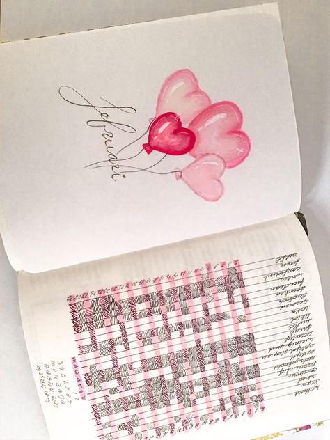 bulletjournal journal aesthetic roze februari february bullet hartjes heart ballon love liefde plannen planning Heart Ballon, Journal Aesthetic, Bullet Journal Spread, Journal Pages, Journal Ideas, Spreads, Bullet Journal, Scrapbooking