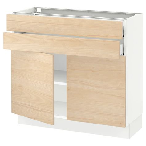 SEKTION / MAXIMERA Base cabinet w 2 doors/2 drawers - white, Askersund light ash effect - IKEA Ikea Havstorp, Kitchen System, Plastic Edging, Ikea Home, Home Planner, Kitchen Installation, Wood Pattern, Base Cabinet, Peel And Stick Tile