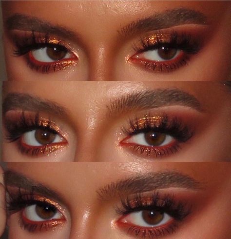 Eyeshadow Aesthetic, Red Eyeshadow Look, Prom Makeup For Brown Eyes, Red Makeup Looks, Gold Makeup Looks, Red Eye Makeup, Gold Eye Makeup, Prom Eye Makeup, Makeup For Black Skin