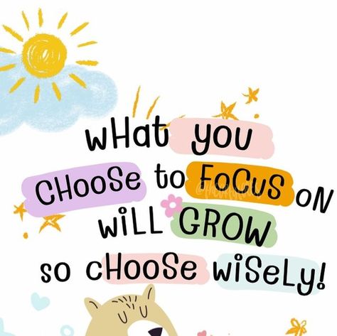 SWATHY SIVRAM on Instagram: "What you choose to focus on in life determines your reality. Agreed🤗  Every thought, every action, every decision shapes your future. If you focus on negativity, doubts, or limitations, they will only grow stronger. 👿  But if you choose to focus on positivity, opportunities, and growth, you pave the way for success and fulfillment.😇  So, choose wisely. Focus on your goals, your dreams, and the things that inspire you. Nurture positivity, determination, and a mindset of possibility. 🍃  Feed your ambitions with hard work, dedication, and perseverance. Believe in yourself and your abilities.🥰  🪴Remember, what you water will grow. Direct your energy towards what truly matters to you and Let go of distractions and doubts that hold you back. Stay focused  You k Just Focus On Your Goals, What You Focus On Grows, Focus On Yourself Quotes, Focusing On Yourself Quotes, Sprinkle Sprinkle, Focus Quotes, Illustration Quotes, Focus On What Matters, Focus On Your Goals