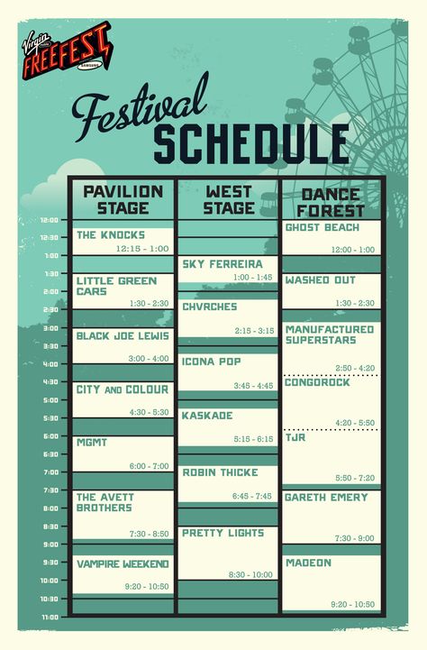 Festival Program Design, Event Schedule Design, Festival Schedule, Only Music, Newsletter Inspiration, Street Festival, Icona Pop, City And Colour, Ticket Design