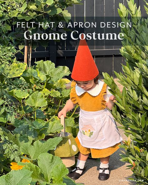 Lia Griffith | Felt Gnome Hat and HTV Apron Costume Felt Gnome Hat, Lia Griffith Felt, Gnome Costume, Felt Gnome, Halloween Makeup Costumes, Diy Gnome, Crepe Paper Flower, Gnome Hat, Crafts Sewing Projects