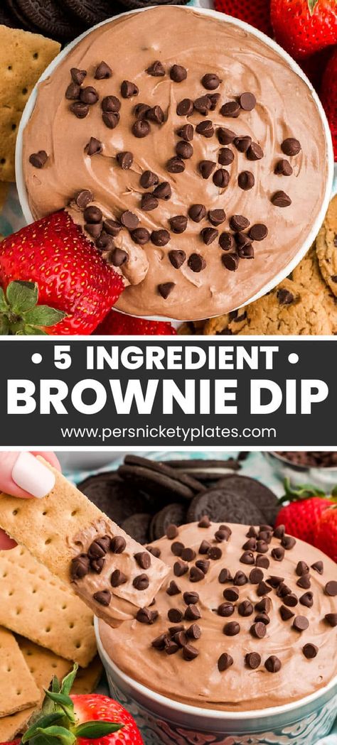 Easy Brownie Batter Dip, Dip For Strawberries, Brownie Dip, Brownie Batter Dip, Persnickety Plates, Easy Dessert Dips, Dessert Dip Recipes, Baked Dips, Easy Brownie