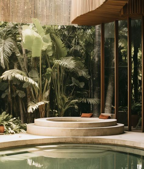 Tropical Spa Aesthetic, Container Spa, Tropical Backyard Landscaping, Modern Greenhouses, Tropical Backyard, Travel Money, Tropical Island, Beautiful Places In The World, Greenhouses