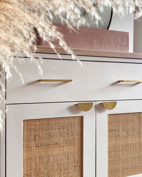 White vanities They are timeless and elegant. White is fresh and neutral. We love incorporating woven beautiful cane mesh in our furniture to add texture and warmth. It also makes furniture look more natural and lighter. 🤍🌱🤍 Doesn’t the powdery pink concrete basin look lovely in this mix. 💕 White Cane Cabinet, Cane Vanity, White Cane Bathroom Vanity, Plywood Furniture Design, Reed Bathroom Vanity, White Rattan Bathroom Vanity, White Rattan Cabinet, Rattan Vanity, White Cane Sideboard