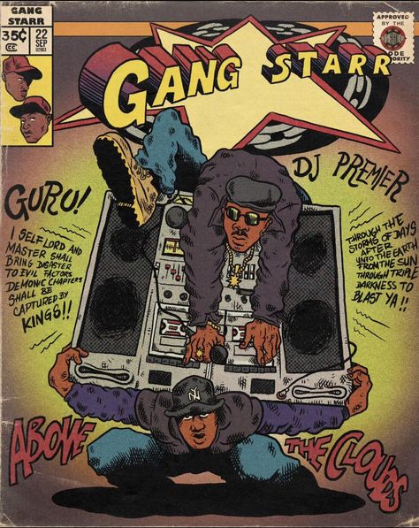 Hip Hop Poster Art, Gang Starr Wallpaper, Gang Starr Poster, Hip Hop Comic Art, New York Hip Hop Aesthetic, Hip Hop Cartoon Art, Vintage Hip Hop Aesthetic, 90s Hiphop Aesthetic, Old School Hip Hop Art