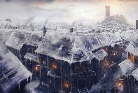 Fantasy World Building Inspiration – Winter / Snow | RPG Blog | JoyceGaming DM, War Gamer, RPG Cartographer Fantasy Town, Winter City, Fantasy Background, Best Water Bottle, Fantasy City, Fantasy Setting, Fantasy Places, Fantasy Inspiration, Environment Concept Art