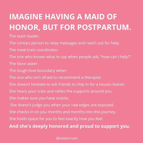 What if we had a Maid of Birth, a Mom-coach, or a Postpartum Support Lead just like we have a Maid of Honor in weddings? Having a point person to delegate support and organize things can make a world of difference during the transition to motherhood. 👭 Let's normalize and expect a team of friends and family to support new mothers just like we do for a wedding ceremony. ❤️ Let's create a sisterhood and female support during birth and postpartum to take the pressure off new moms during such a...