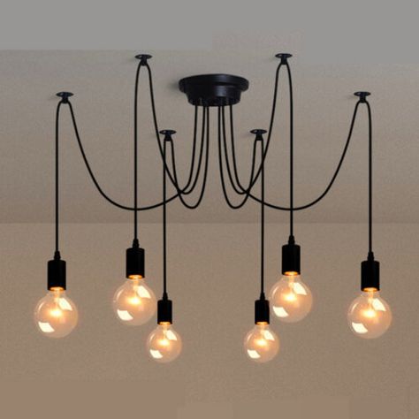 Vintage Retro Ceiling Lights Pendant Light Chandelier Spider Lamp E27 on OnBuy Black Industrial Pendant Light, Spider Lamp, Spider Light, Luminaire Vintage, Diy Ceiling, Suspension Vintage, Retro Lamp, Art Deco Lamps, Industrial Pendant Lights