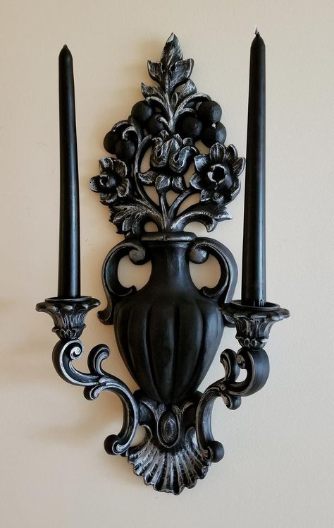 Victorian Goth Decor Vintage Wall Sconce Black Candle | Etsy Elegant Goth Home Decor, Victorian Goth Room, Victorian Bathroom Decor, Goth Home Aesthetic, Goth Furniture, Gothic Bedroom Decor, Victorian Goth Decor, Victorian Gothic Decor, Goth Office