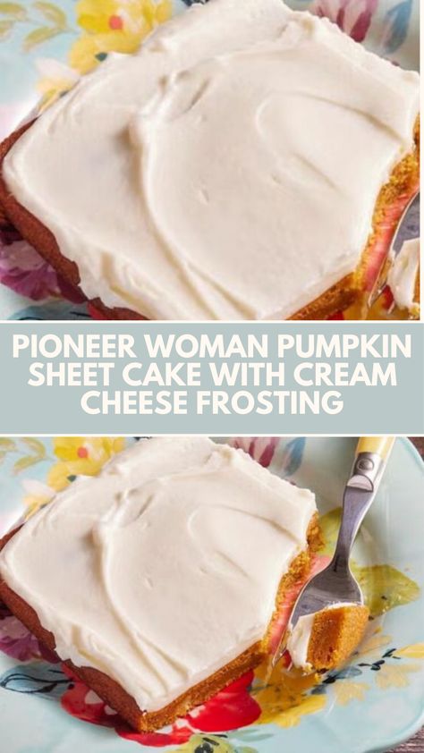 This delicious Pioneer Woman Pumpkin Sheet Cake is a quick and easy treat perfect for any occasion! With its creamy cream cheese frosting and warm pumpkin spice flavor, it’s a nutritious dessert that you can whip up using common ingredients. Enjoy this comforting cake that will have everyone coming back for seconds! Pioneer Woman Pumpkin Sheet Cake, Pioneer Woman Sheet Cake, Pumpkin Sheet Cake With Cream Cheese, Pumpkin Cake With Cream Cheese Frosting, Pioneer Woman Desserts, Pioneer Kitchen, Food Network Recipes Pioneer Woman, Nutritious Desserts, Pumpkin Sheet Cake