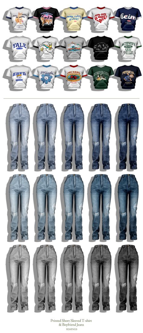 [RIMINGS] Printed Short Sleeved T-shirt & Boyfriend Jeans | Patreon Sims 4 Free Mods, Sims 4 Cheats, Sims 4 Tsr, Sims 4 Cas Mods, Sims Packs, Free Sims 4, Sims 4 Body Mods, Sims 4 Expansions, Tumblr Sims 4