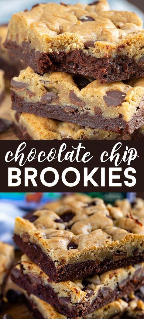 Cookie From Scratch, Chocolate Chip Brookies, Easy Brookies, Homemade Cookie Bars, Brookie Recipe, Brookies Recipe, Chocolate Chip Cookie Brownies, Easy Dessert Bars, Resepi Biskut