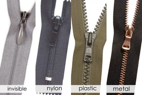 The Ultimate Guide to Different Types of Zippers - Sew Some Stuff Zipper Size Chart, Zips Sewing, Z Is For Zipper, Different Types Of Buttons, Types Of Zippers, Vintage Quarter Zip, Zippers Fashion, Fashion Dictionary, Sew Zipper