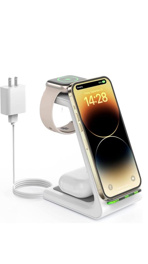 Phone Apple Watch And Airpod Charger, 3 In 1 Wireless Charger Station, Multi Charger Station, 3 In One Charger, Apple Charger Station, 3 In 1 Charging Station, Apple Watch Charger Stand, Phone And Watch Charging Station, Samsung Airpods