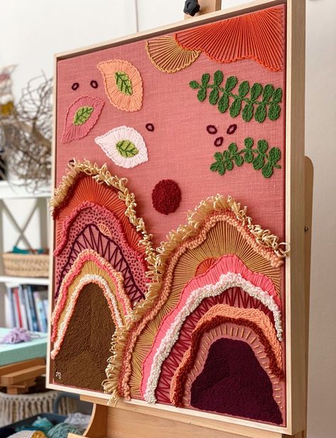 Large Acrylic Painting, Diy Moss, Yarn Painting, Abstract Embroidery, Soyut Sanat Tabloları, Punch Needle Patterns, Textile Fiber Art, Sketch Style, Punch Needle Embroidery