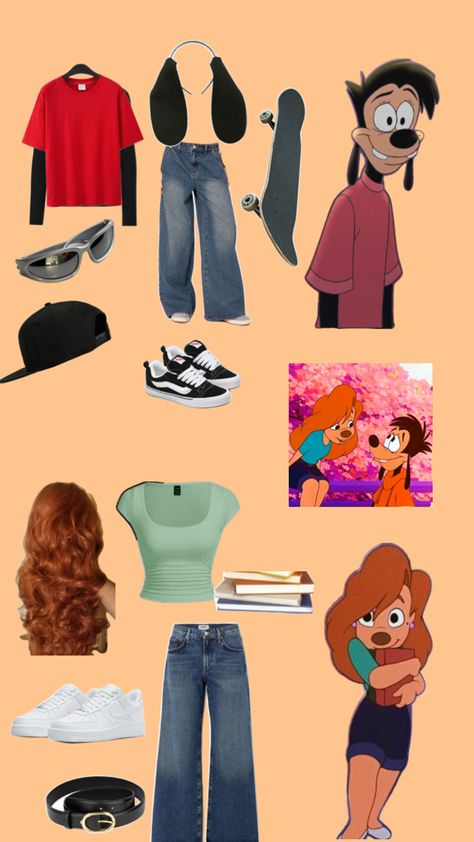 Max Roxanne Costume, Max Good And Roxanne Costume, Roxanne Halloween Costume, Duo Halloween Costumes Bf And Gf, Roxane And Max Costume, Max Goofy And Roxanne, Cartoon Character Outfits Spirit Week, Disney Character Inspired Outfits Casual, Goofy And Roxanne Costume