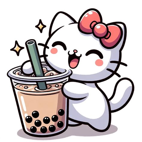 Sanrio Boba Drawing, Boba Birthday, Server Pfp, Sanrio Drawings, Sticker Pictures, Widgets Pink, Kitty Play, Cats Painting, Hello Kitty Pfp