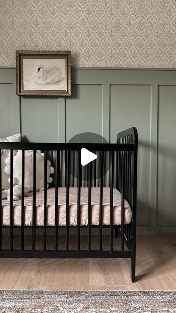 Baby Girl Nursery Black Crib, Black Crib Nursery Girl, Nursery Black Crib, Nursery With Black Crib, Black Crib Nursery Ideas, Black Crib Nursery, Small Baby Nursery, Brown Crib, Black Crib