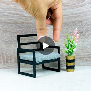 Miniature Armchair Diy, Doll House Diy, Dollhouse Furniture Tutorials, Miniature Chair, Lawn Chair, 10k Views, Lawn Chairs, House Diy, Wooden Chair