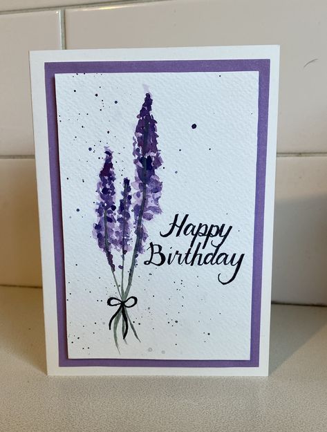 Cute Purple Birthday Card Ideas, 50 Th Birthday Cards For Female, Acrylic Paint Birthday Card, Purple Card Ideas, Purple Birthday Card, Unicorn Birthday Cards, Happy Birthday Cards Diy, Creative Birthday Cards, Painting Birthday