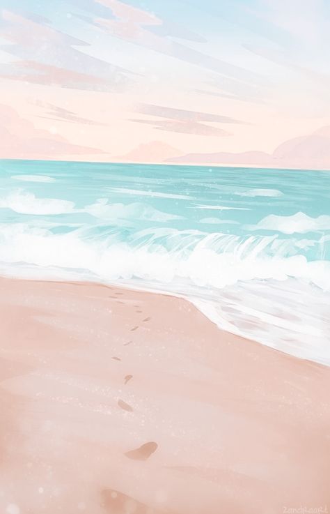 Beachy Wallpapers Aesthetic, Cartoon Beach Aesthetic, Beach Drawing Wallpaper, Beach Background Drawing, Sea Aesthetic Drawing, Photo Kawaii, Digital Art Programs, Summer Wallpapers, Tv Background