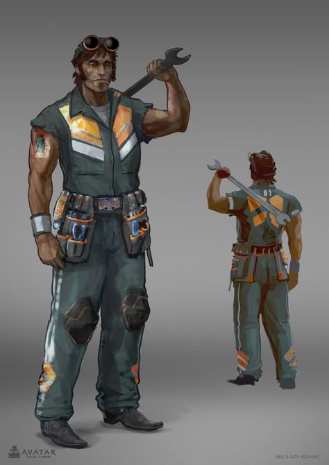 ArtStation - Avatar - Hell's Gate Mechanic Welder Character Design, Mechanic Oc Male, Fantasy Mechanic, Mechanic Pose, Sci Fi Mechanic, Scifi Mechanic, Cyberpunk Mechanic, Mechanic Character Design, Space Mechanic