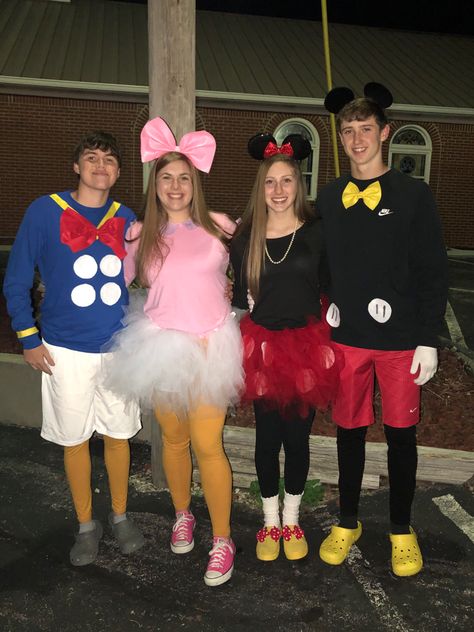 Diy Minnie And Mickey Costumes, Adult Mickey And Minnie Costume, Mickey Mouse Characters Costumes Diy, Mickey Mouse Club House Halloween Costumes, Mickey And Friends Costumes, Mickey Mouse Group Costume, Mickey And Friends Halloween Costumes, Minnie And Mickey Halloween Costumes, Daisy And Minnie Costumes