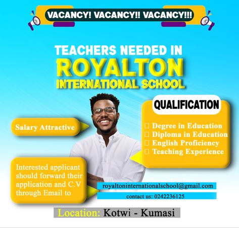 Vacancy flyer design Education, Design, Teacher Design, Education English, International School, School Teacher, Flyer Design, Quick Saves